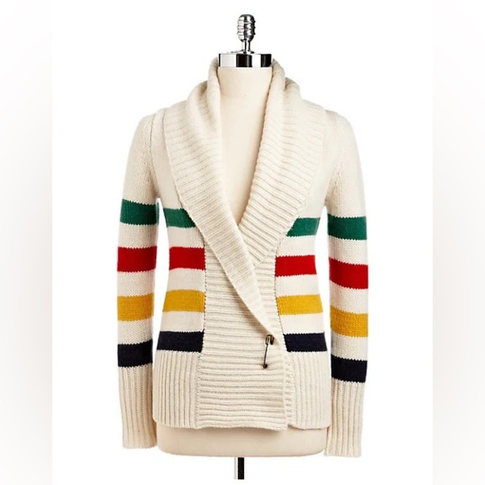 Vintage Cream and Red Crew Neck Sweater with Bold Stripes